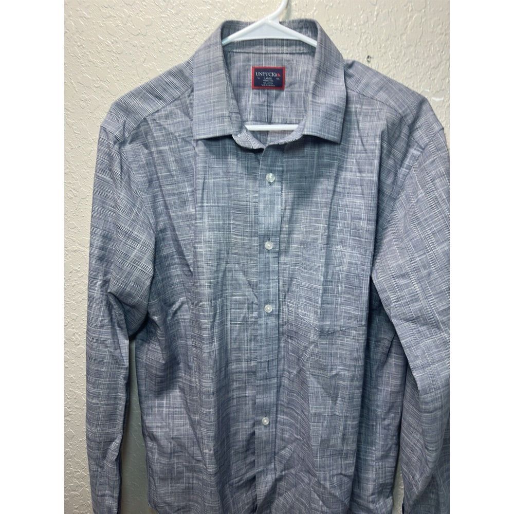 UNTUCKit Shirt‎ Men's Large Navy Check Cotton Button Long Sleeve #27